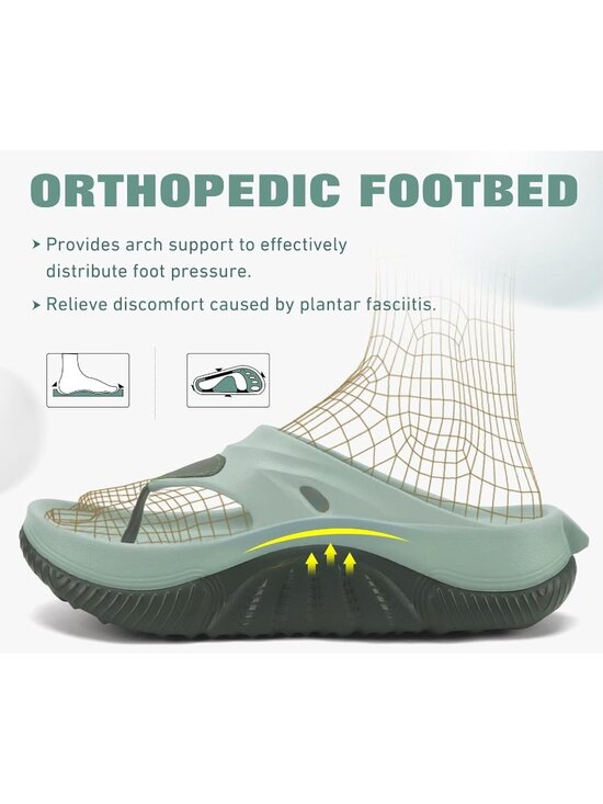 Men\'s Light Green Orthopaedic Foot-bed Flip Flops Fabric Toe Post Beach Sandals main image 4